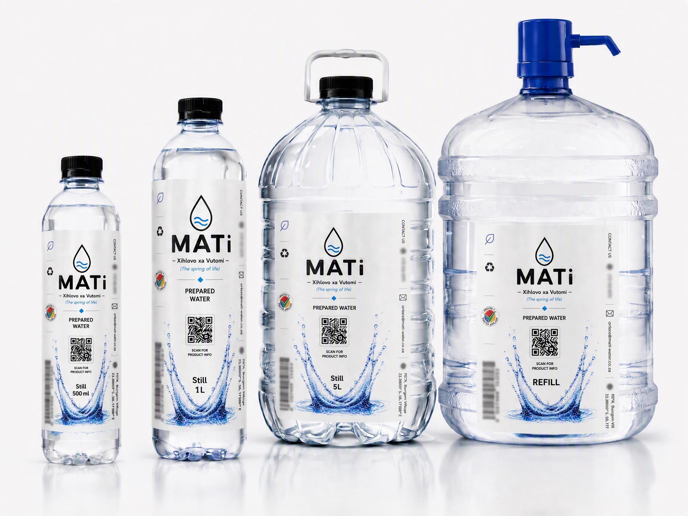MATi prepared-water bottle and refill container family